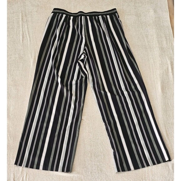 C EST 1946 Womens XL Wide Leg Green/Black/White Stripe Flowy High Rise Trousers - Picture 2 of 6